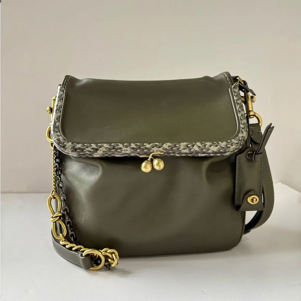 COACH Rider Bag 24 With Snakeskin Detail in Moss